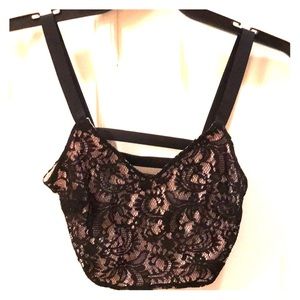 Black and Light Pink Lace Crop Top